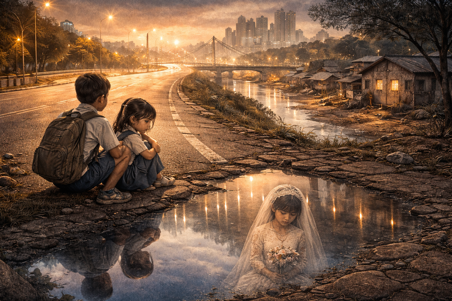 Ilustrasi refleksi pembangunan Bojonegoro dan masa depan anak-anak yang terancam pernikahan dini